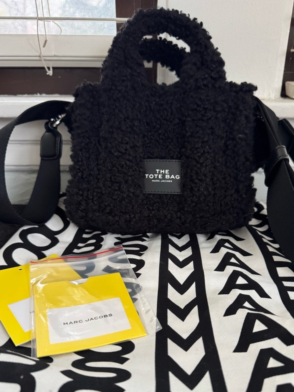Marc Jacobs Black Shearling Mini Tote with Detachable Strap
